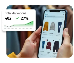 Pessoal segurando smartphone visualizando sua loja e ganhos