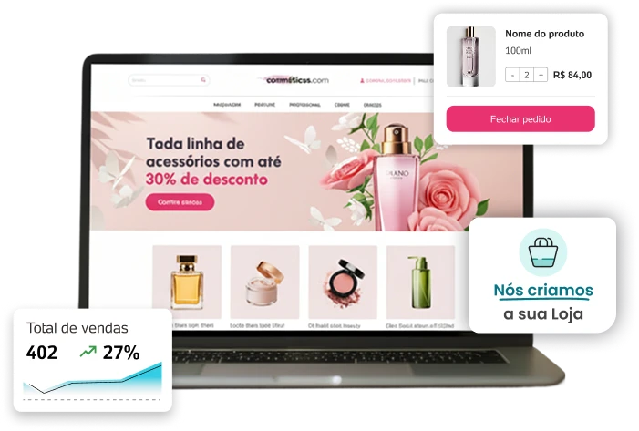 laptop aberto com loja online de cosmeticos